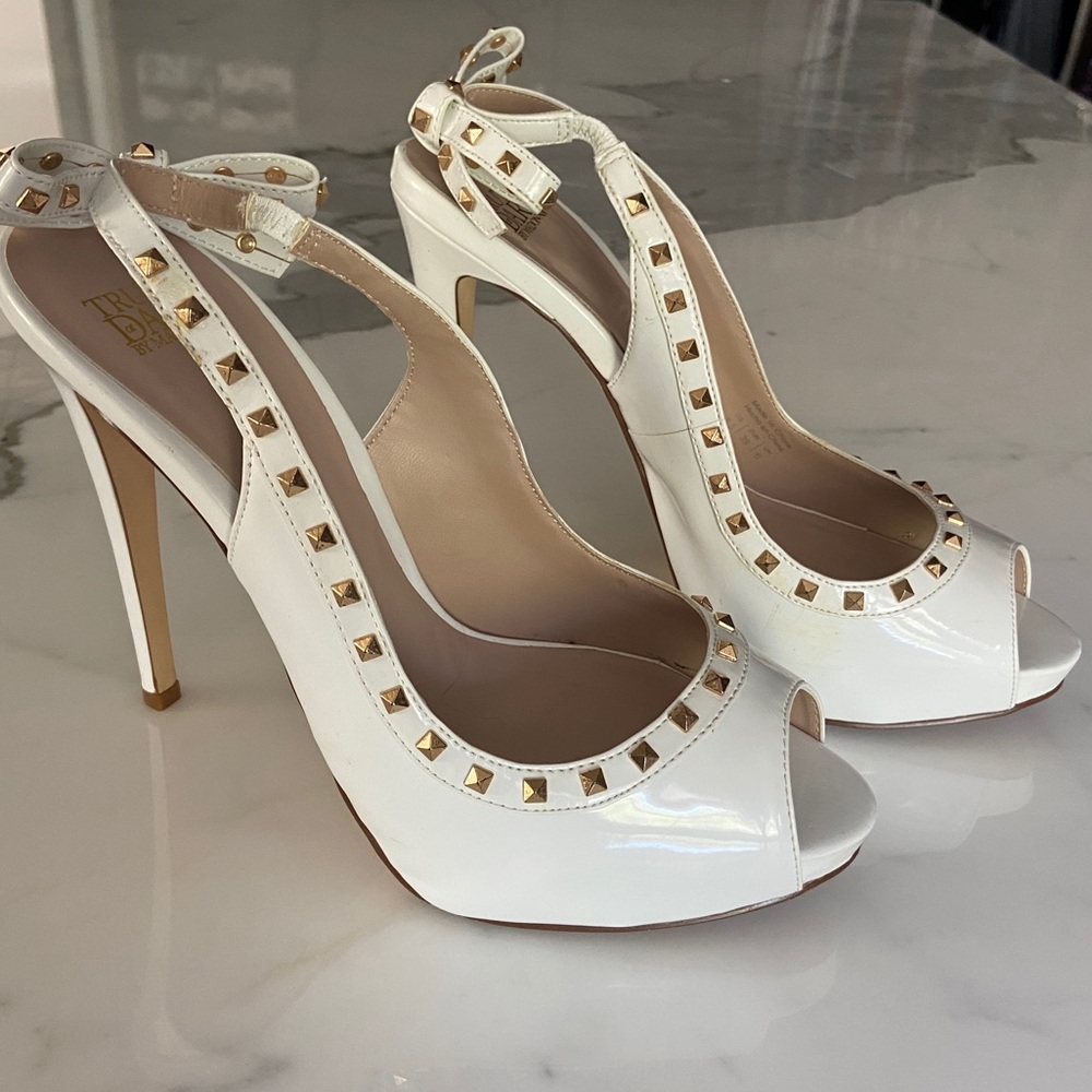 White & Gold Stud Stilettos Madonna Truth or Dare